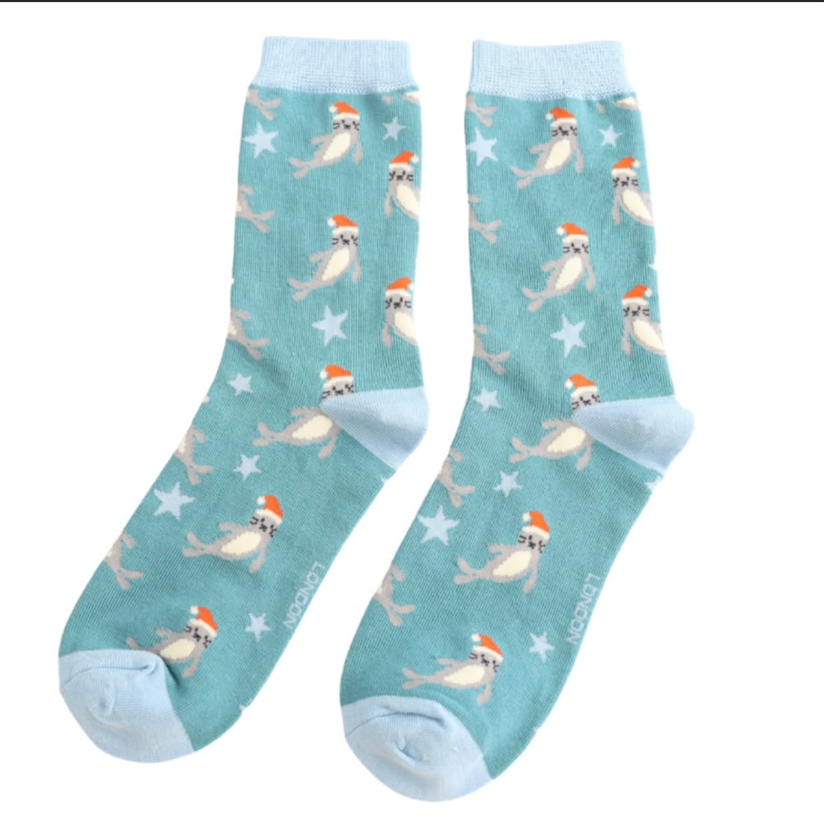Seals in Santa hats women’s socks