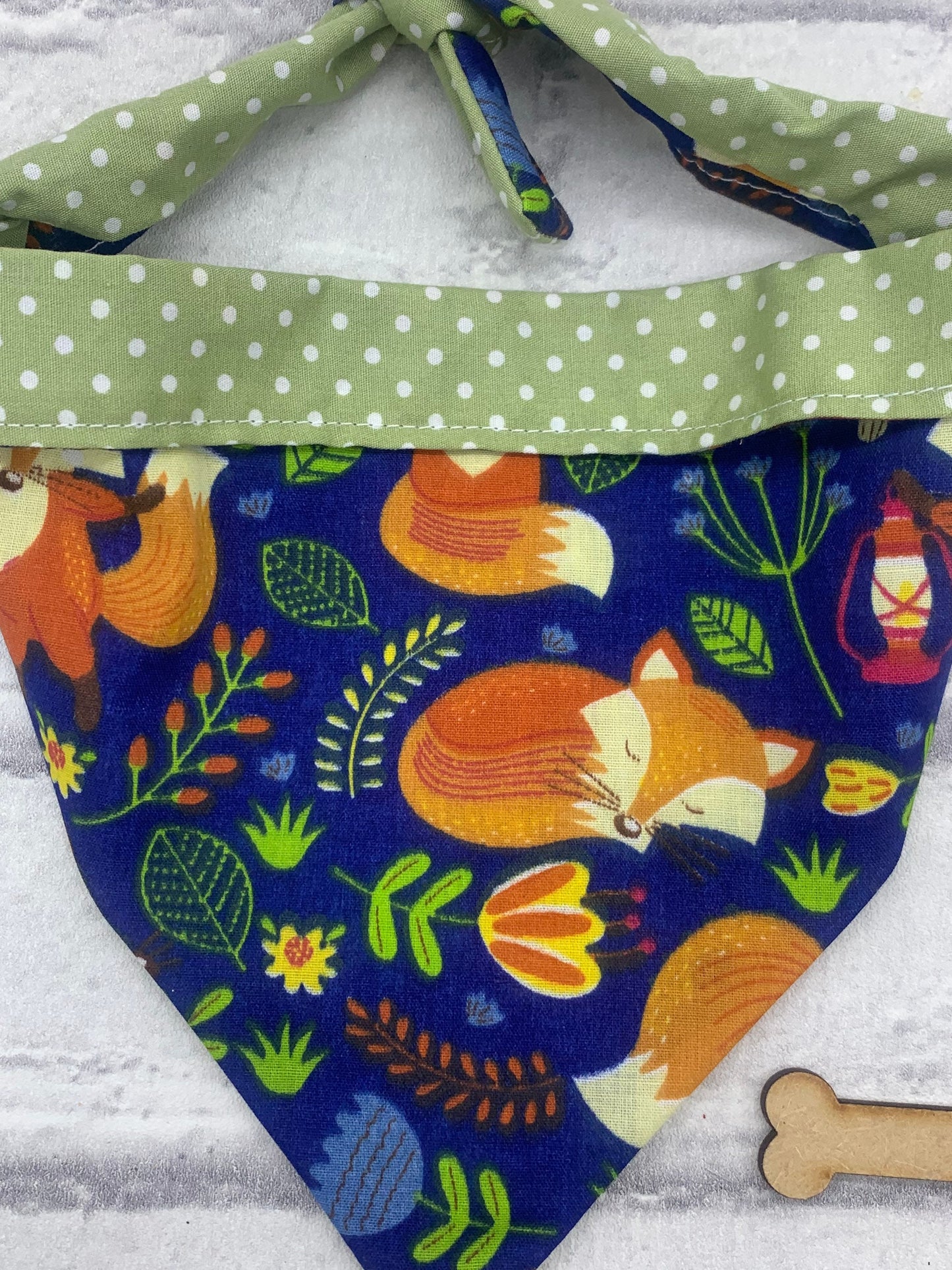 Navy fox reversible dog bandana handmade
