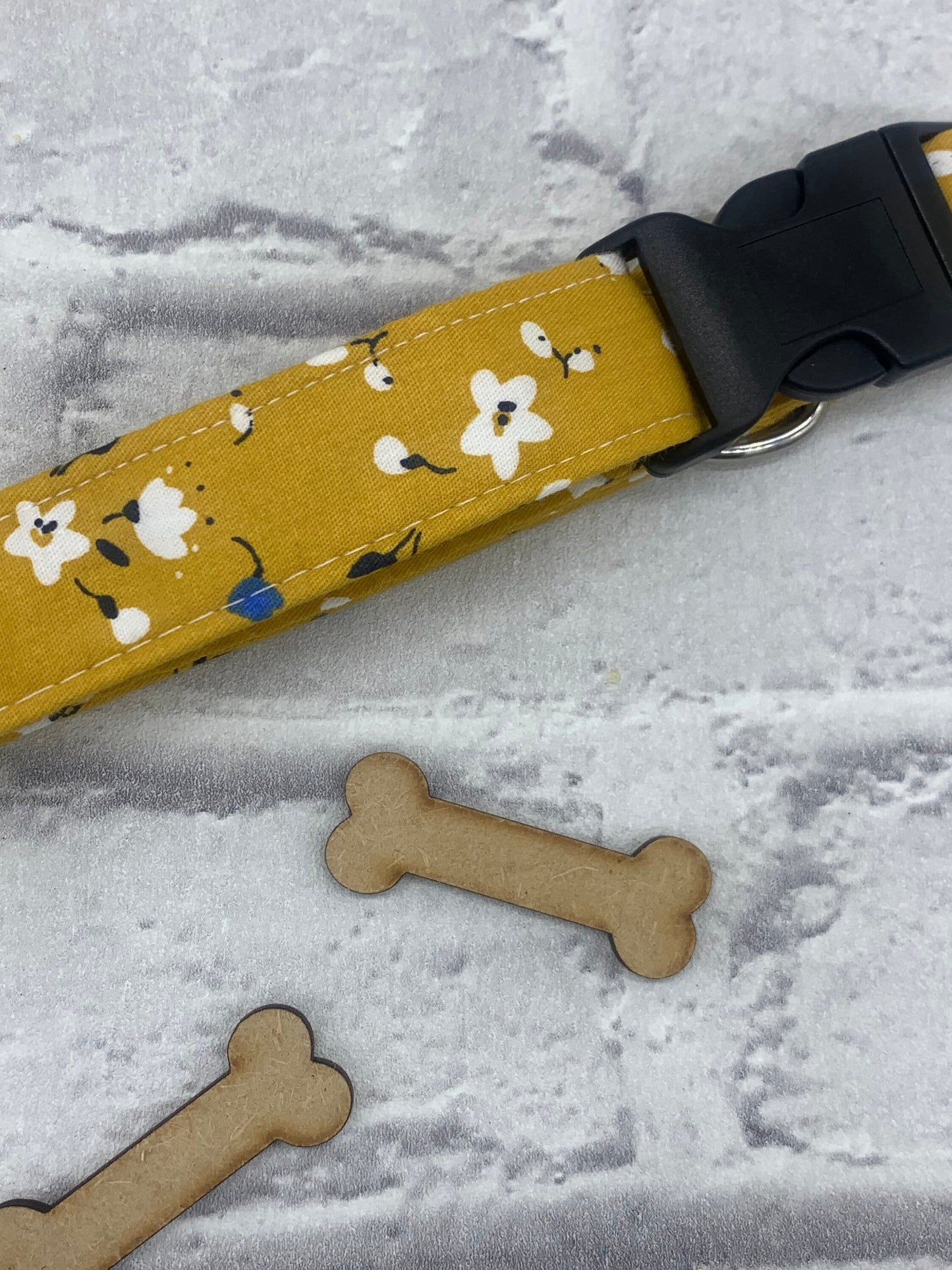 Mustard floral handmade dog collar
