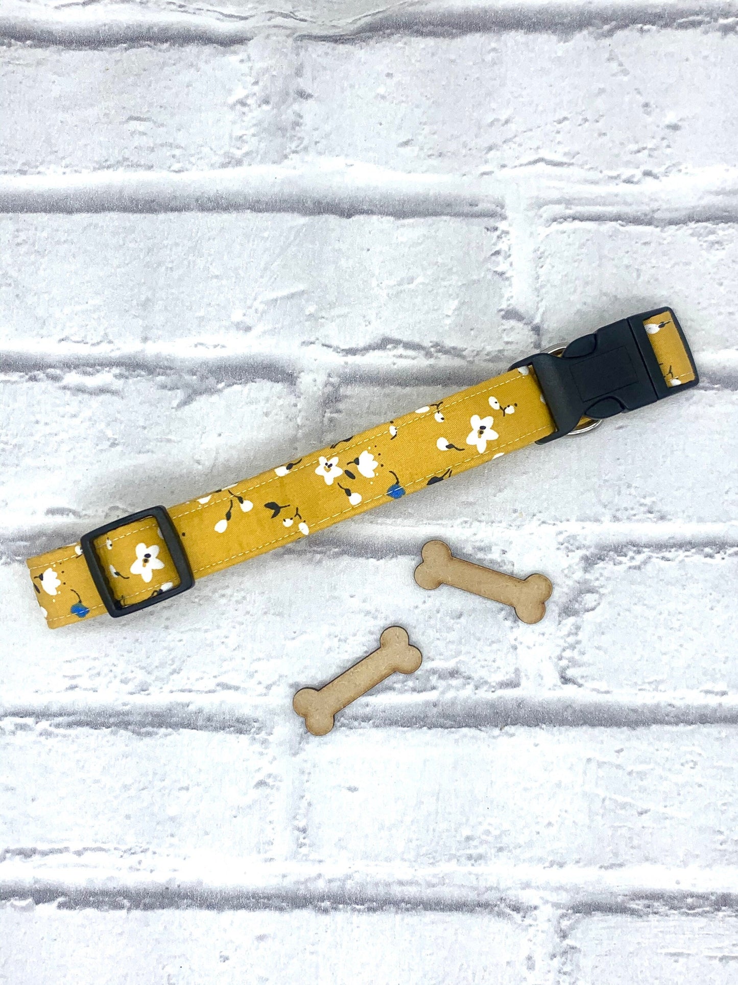 Mustard floral handmade dog collar