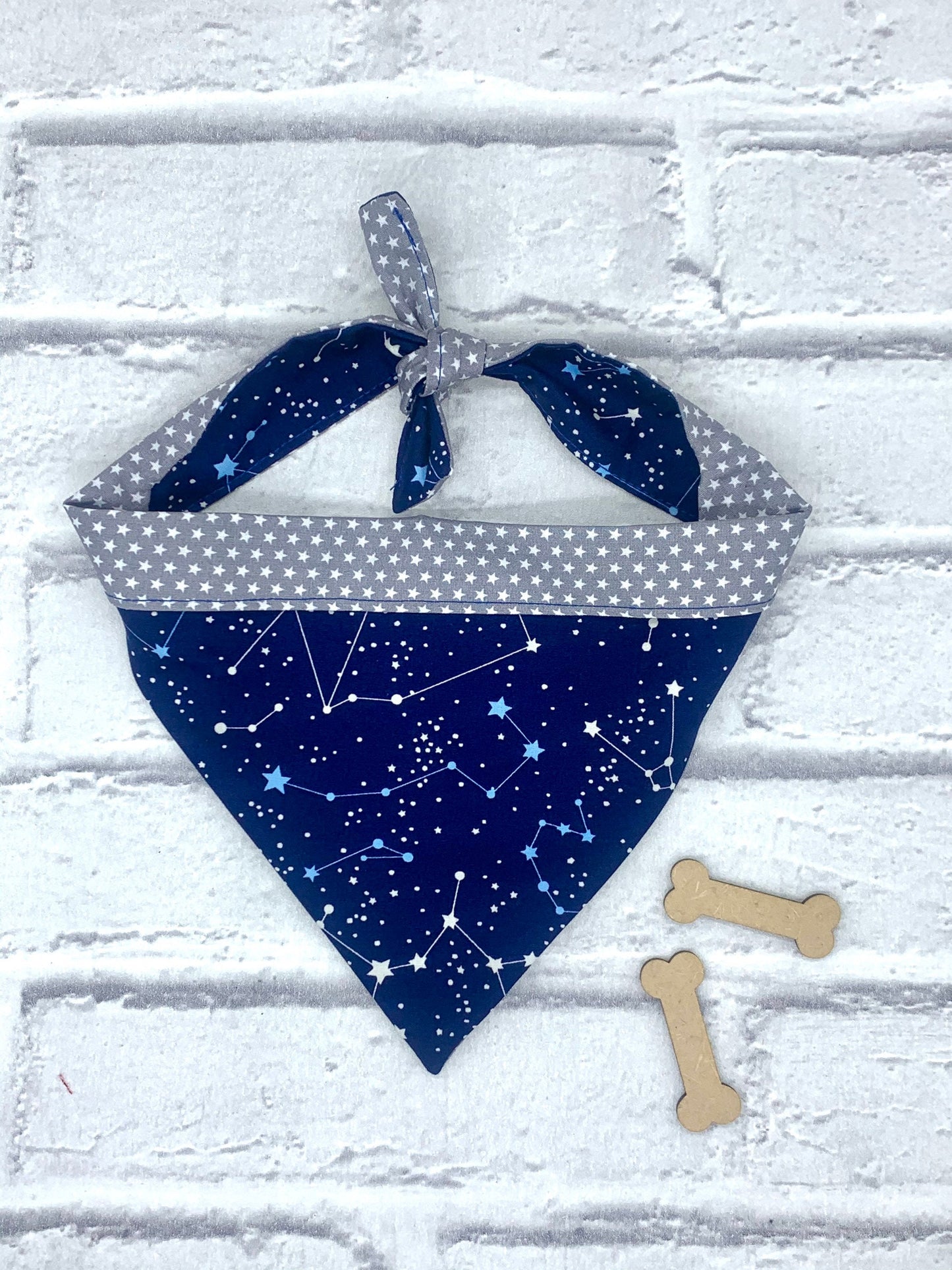 Navy constellation reversible dog bandana handmade
