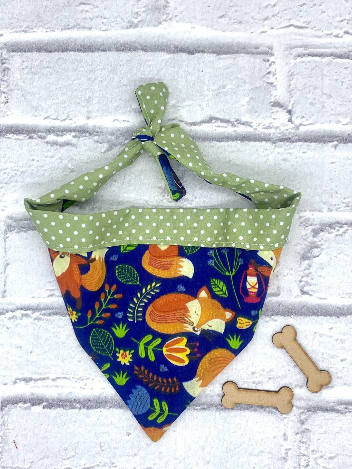 Navy fox reversible dog bandana handmade