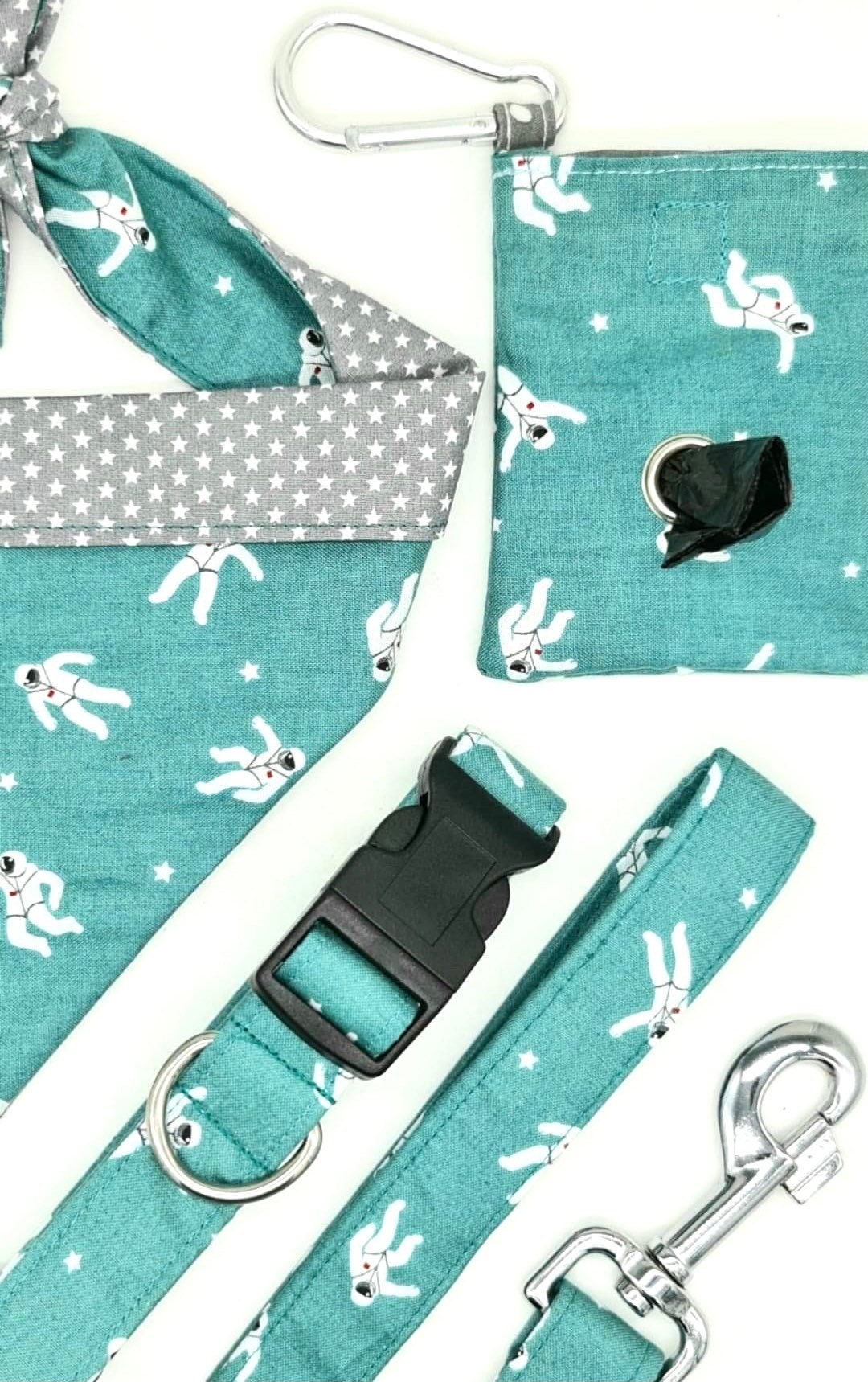 Teal astronaut reversible dog bandana handmade