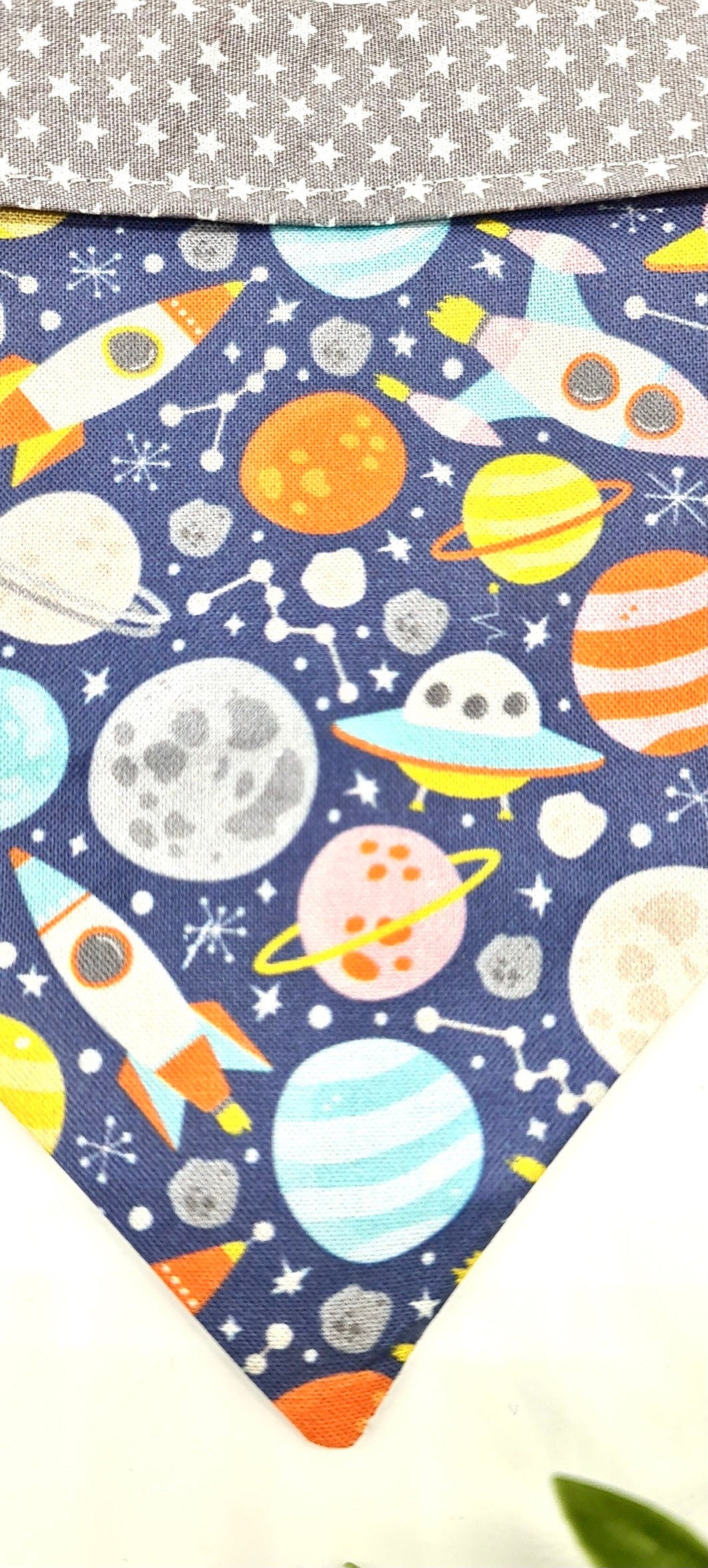 Rockets and planets themed tie up dog bandana reversible