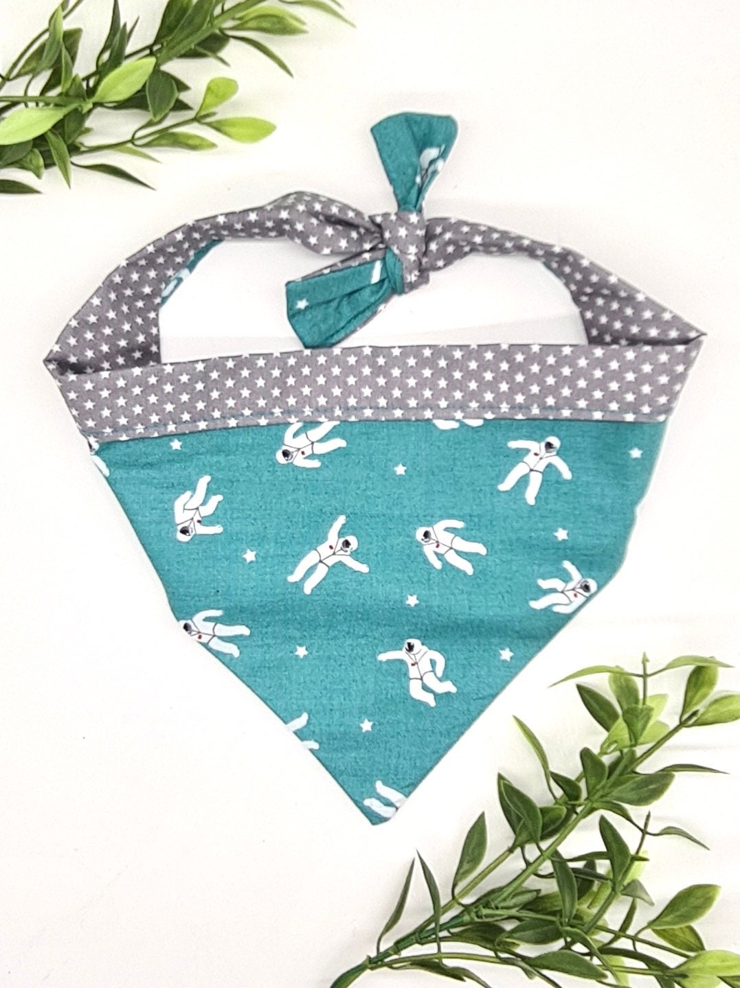 Teal astronaut reversible dog bandana handmade