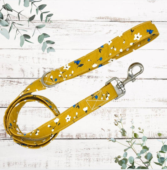 Mustard lead with mini white flowers/ floral handmade in Cornwall