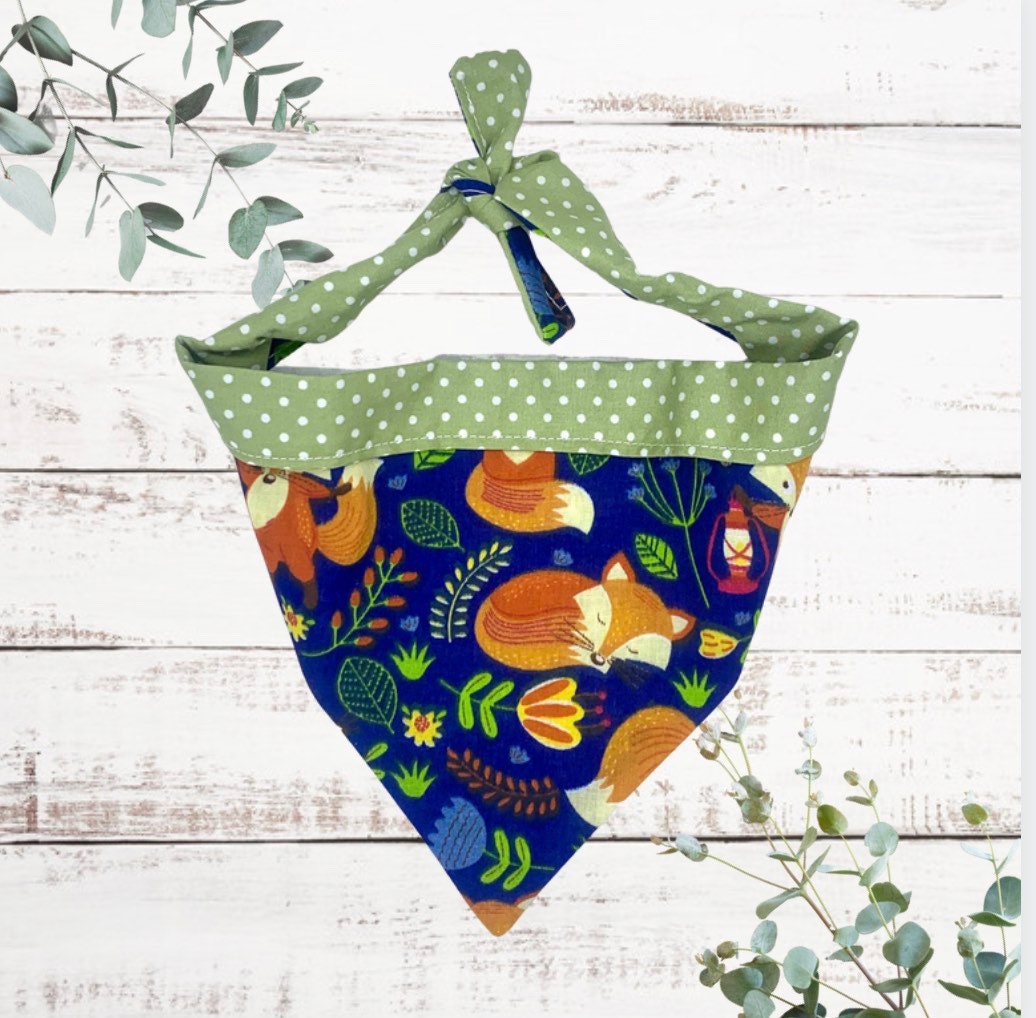Navy fox reversible dog bandana handmade