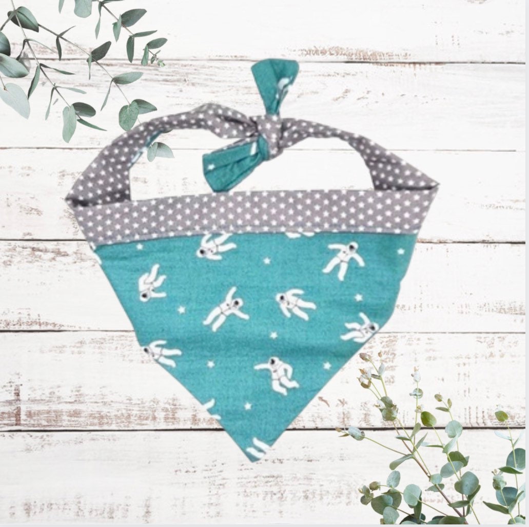Teal astronaut reversible dog bandana handmade
