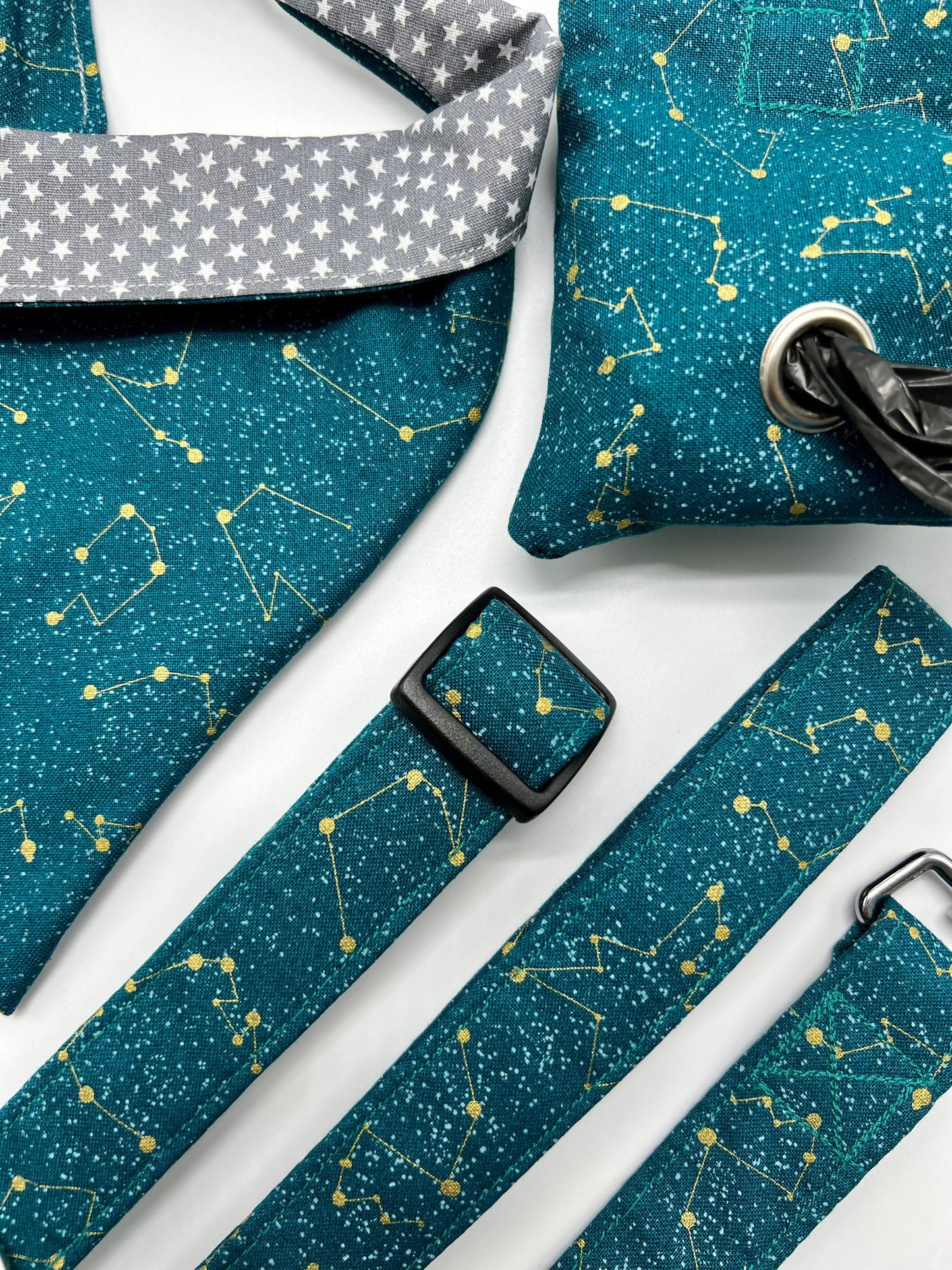 Stargazer teal reversible dog bandana