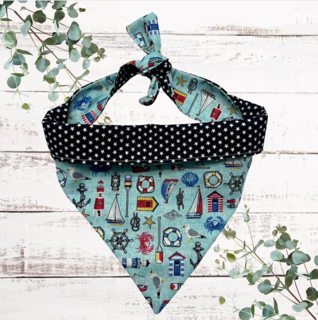 Pale blue nautical icons reversible dog bandana