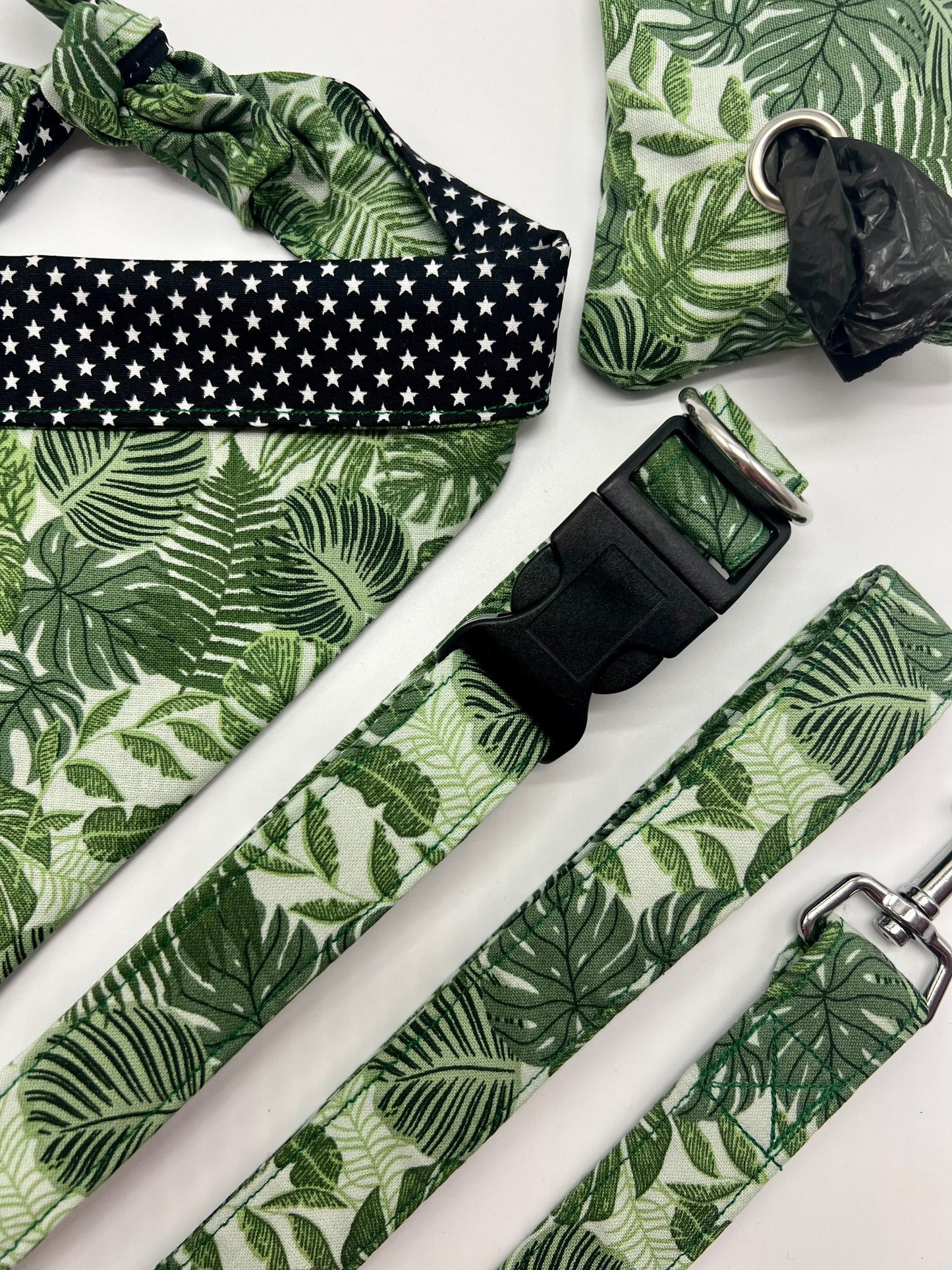 Jungle leaves reversible dog bandana