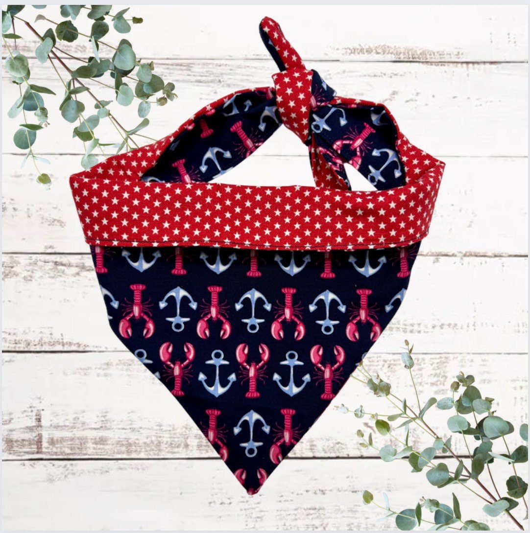 Newquay lobster print reversible dog bandana