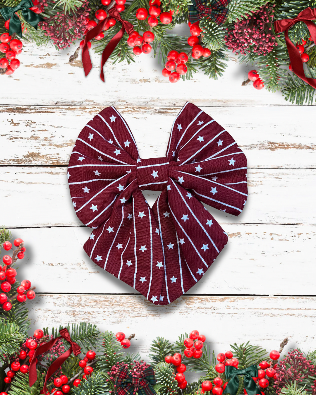 Christmas stars dog bow