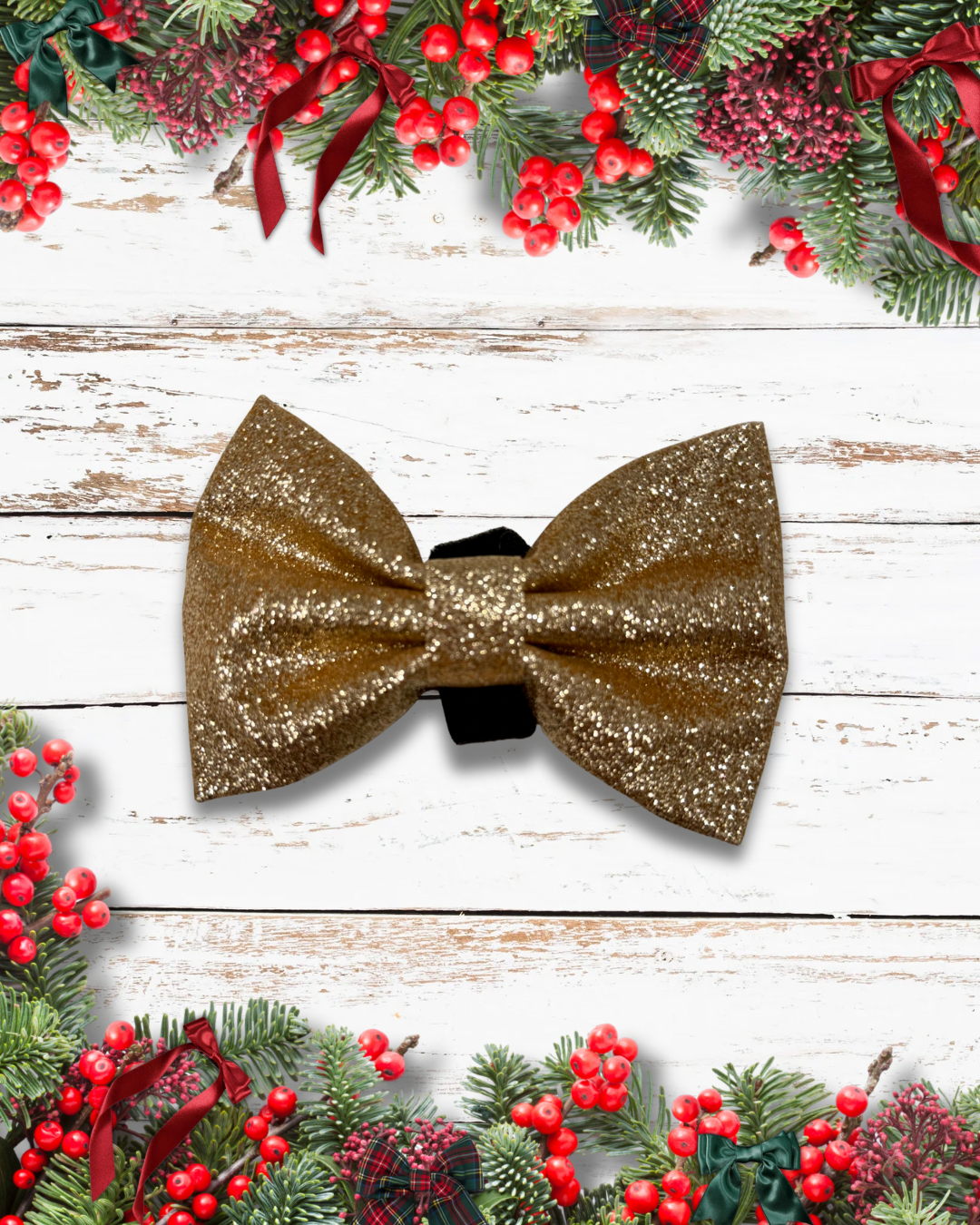 Gold glitter Christmas dog bow