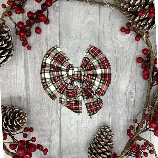 Red and white tartan bow tie