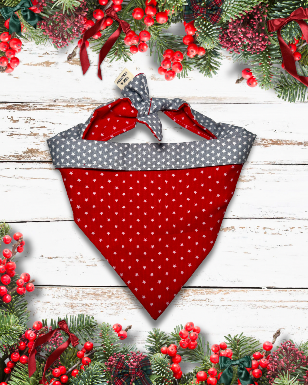 Red corduroy star dog bandana