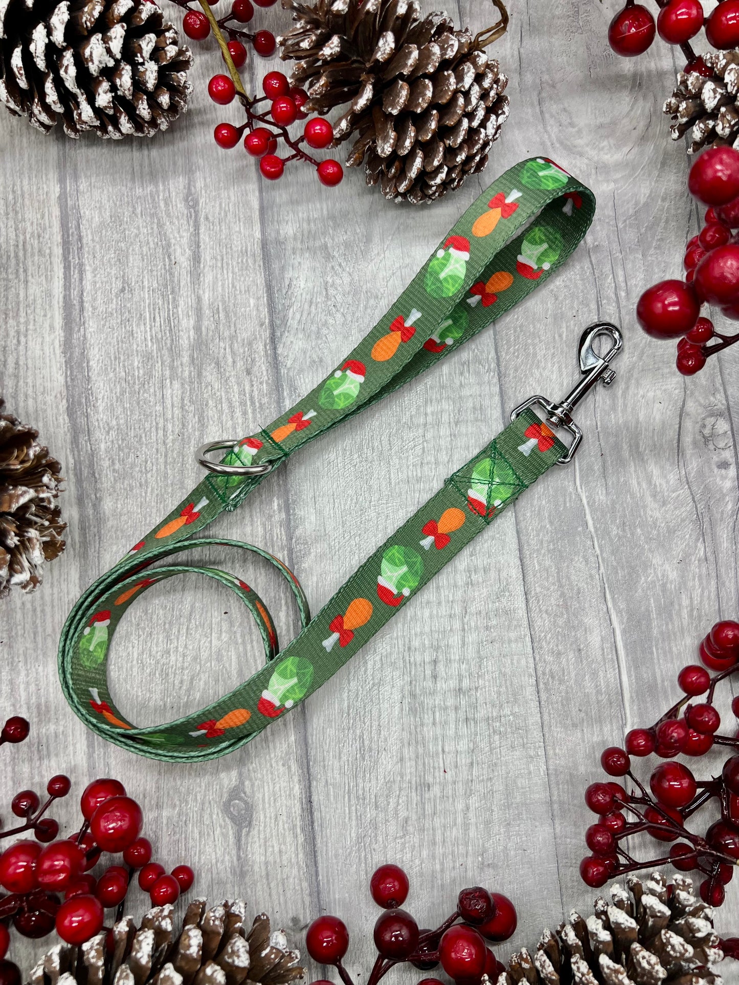 Christmas sprouts dog lead