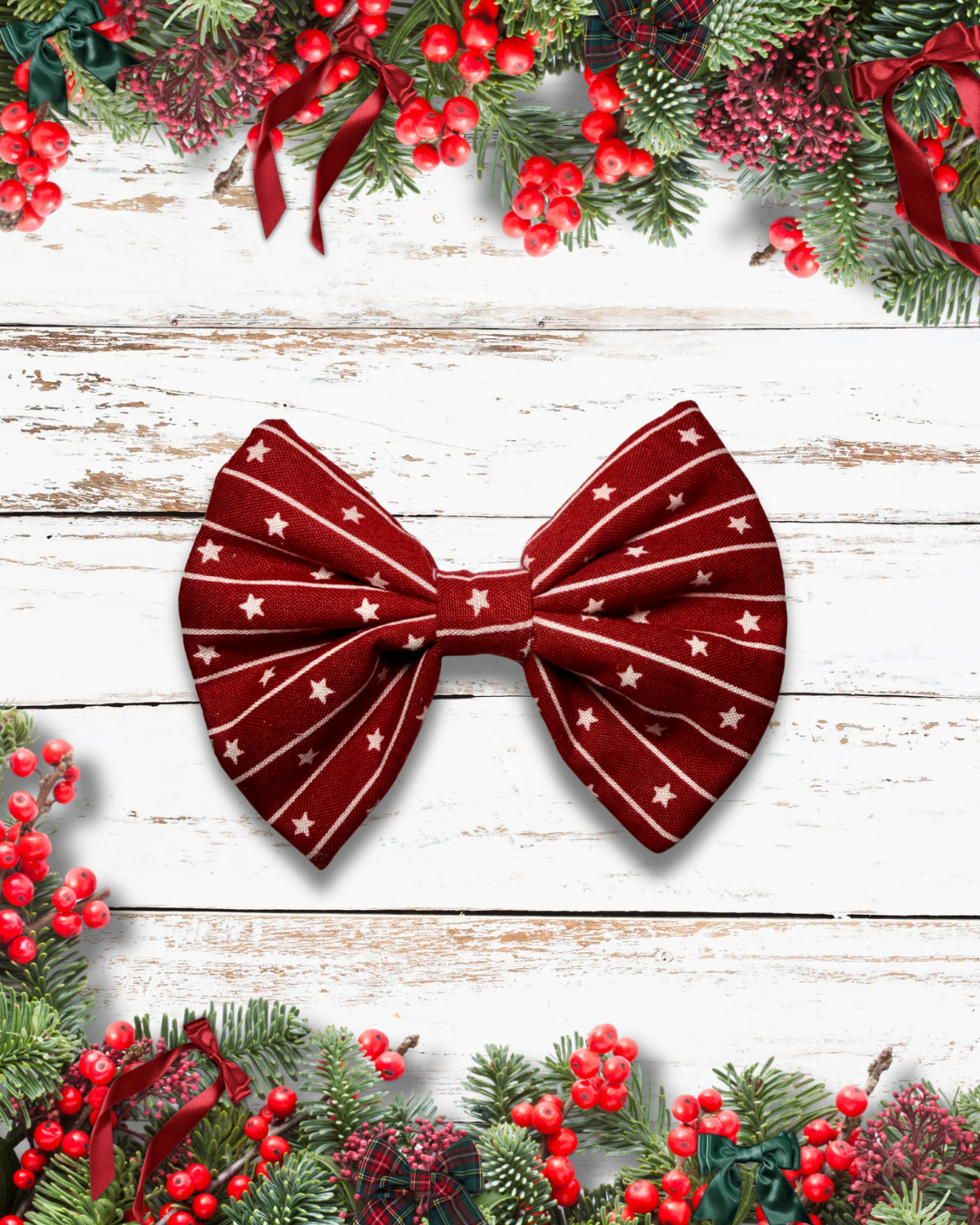 Christmas stars dog bow