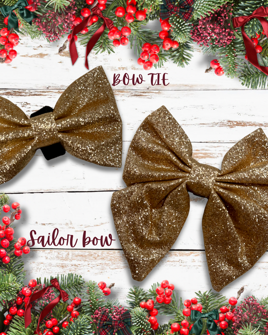 Gold glitter Christmas dog bow
