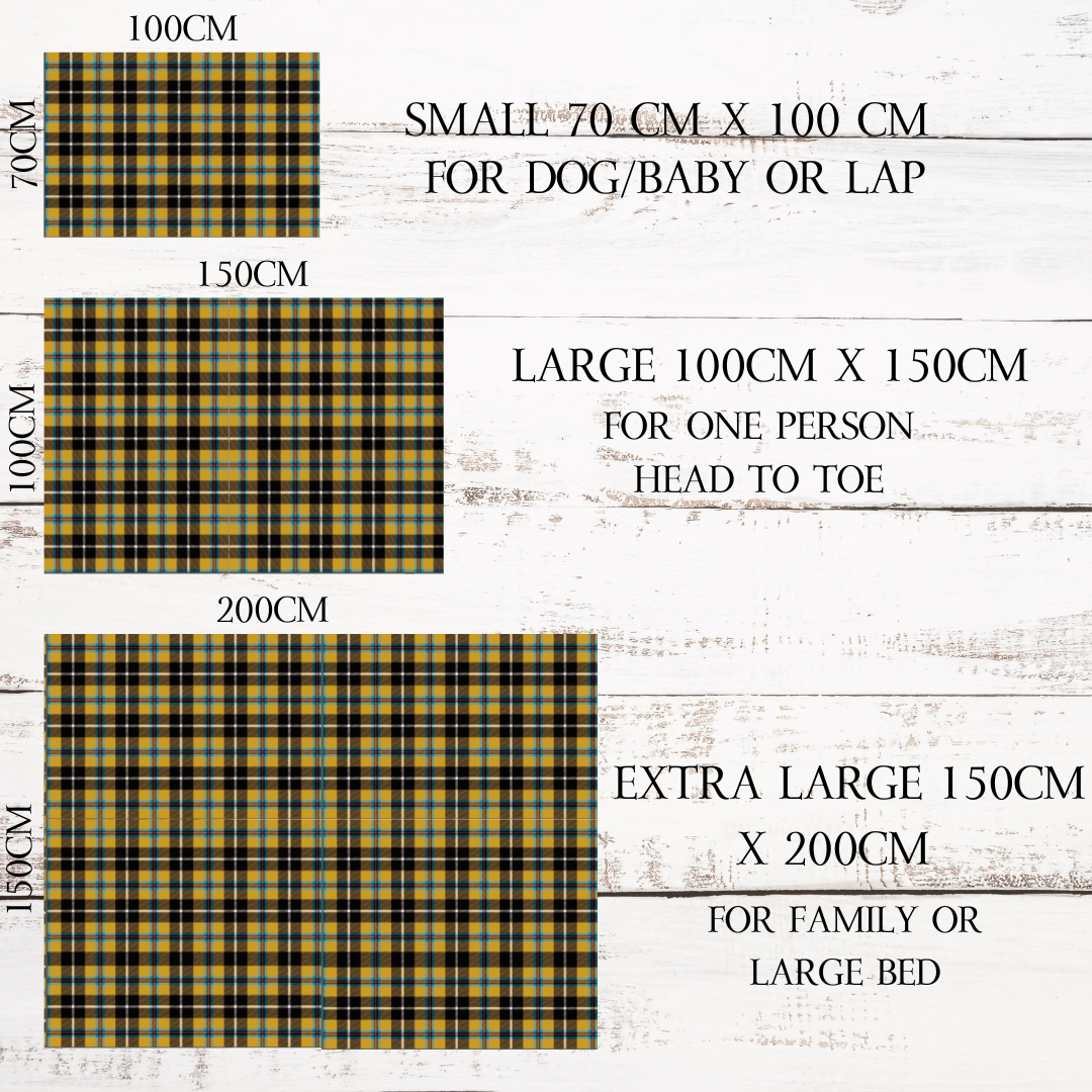 Yellow Cornish Tartan Dog Blanket Size Chart