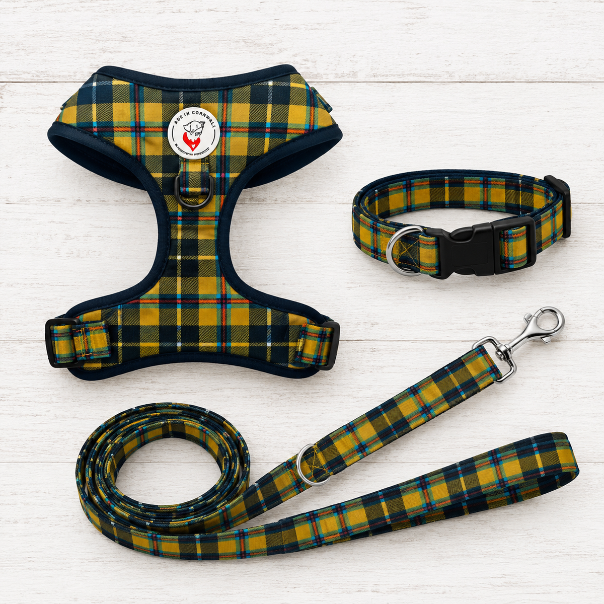 Cornish Tartan Dog Walkies Set (Harness, Collar & Lead)