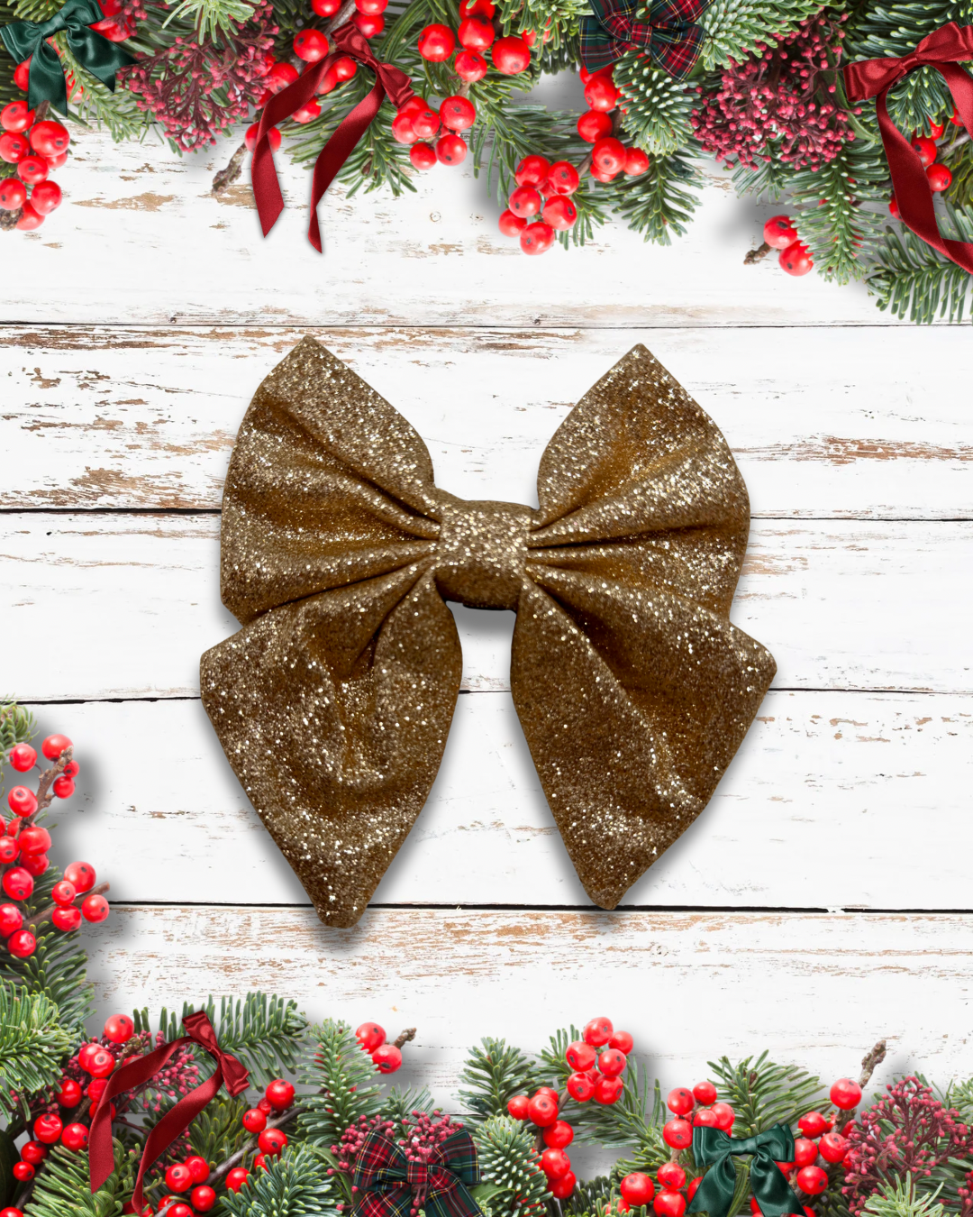 Gold glitter Christmas dog bow