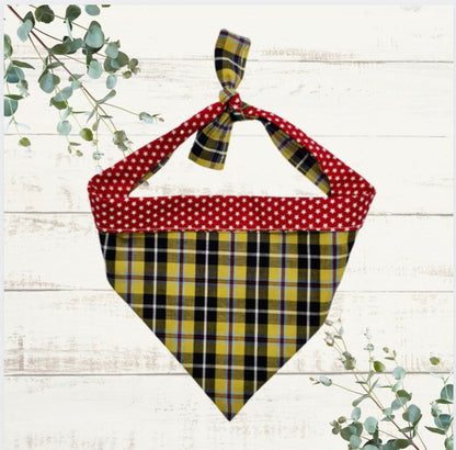 Cornish Tartan Dog Bandana with red polka dot reverse