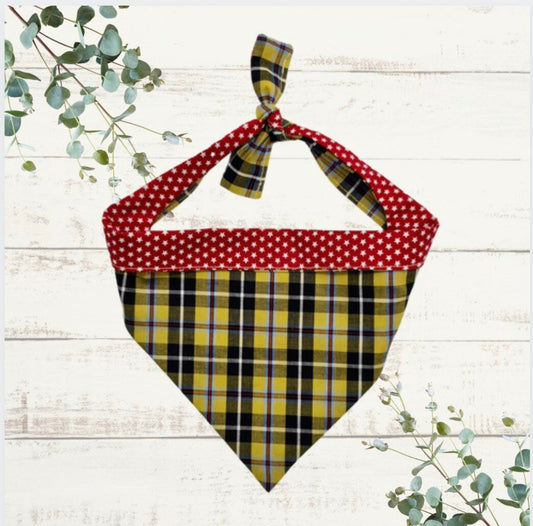 Cornish Tartan Dog Bandana with red polka dot reverse