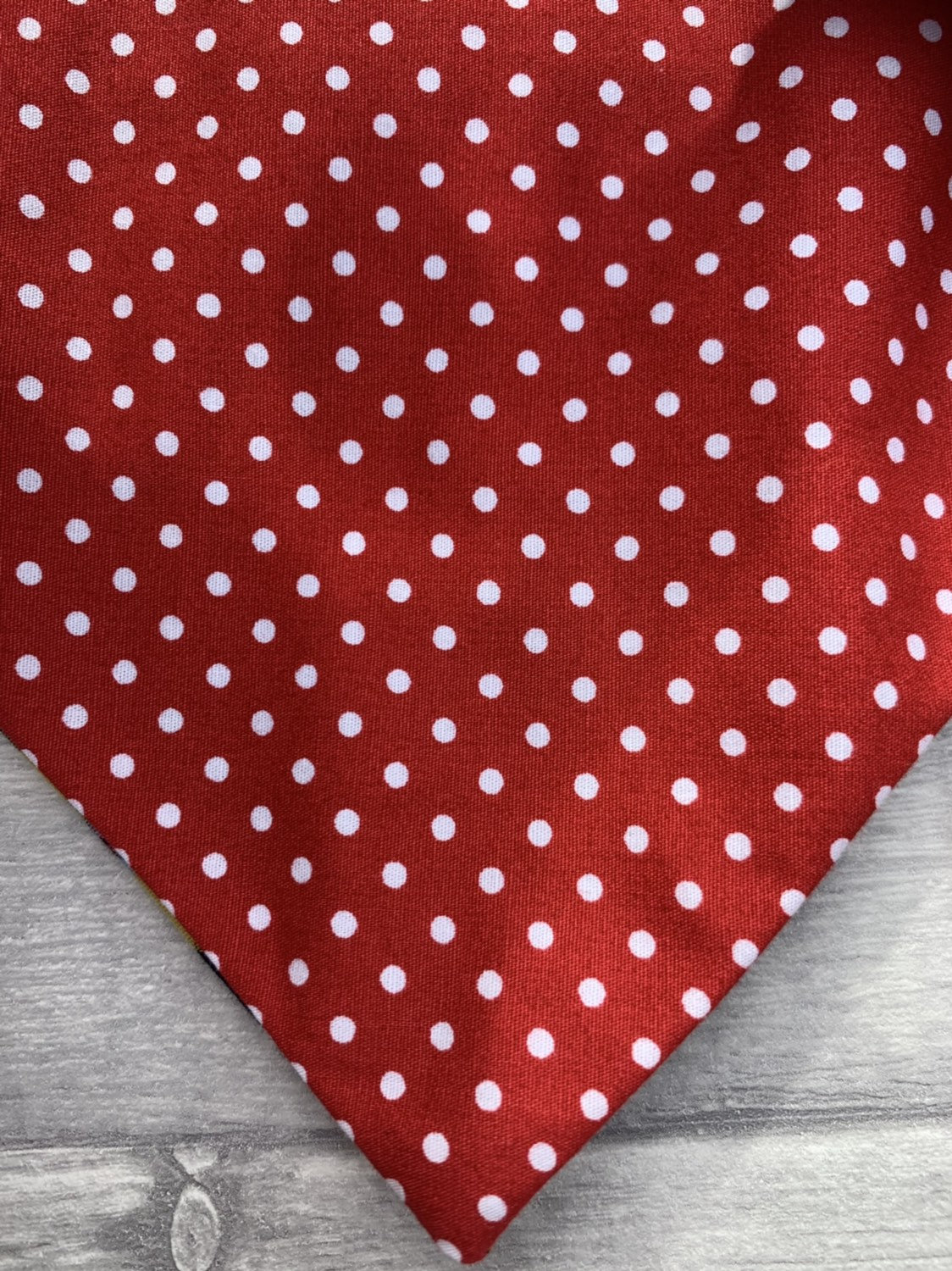 Red Polka Dot Dog Bandana close up