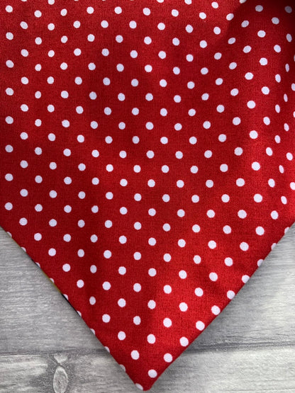 Red Polka Dot Dog Bandana close up