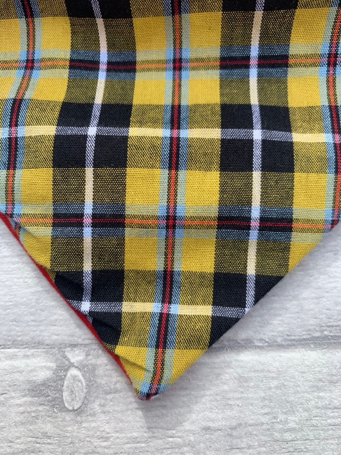 Yellow Cornish Tartan Dog Bandana close up