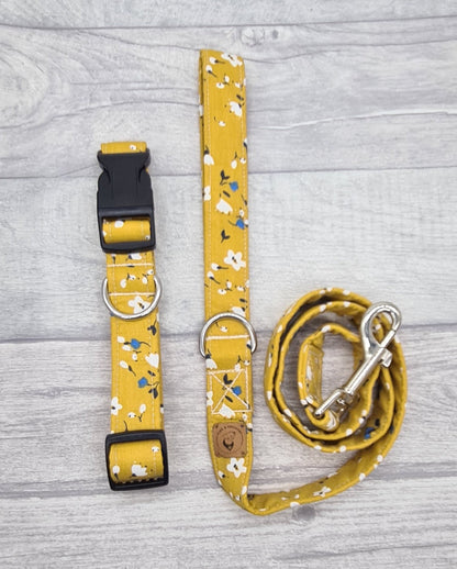 Mustard lead with mini white flowers/ floral handmade in Cornwall