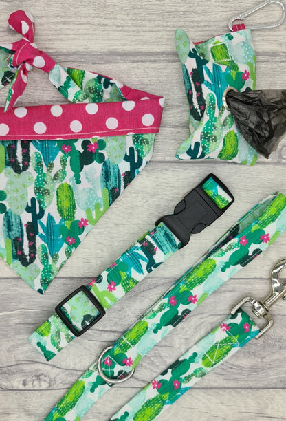 Cactus print dog collar, adjustable handmade