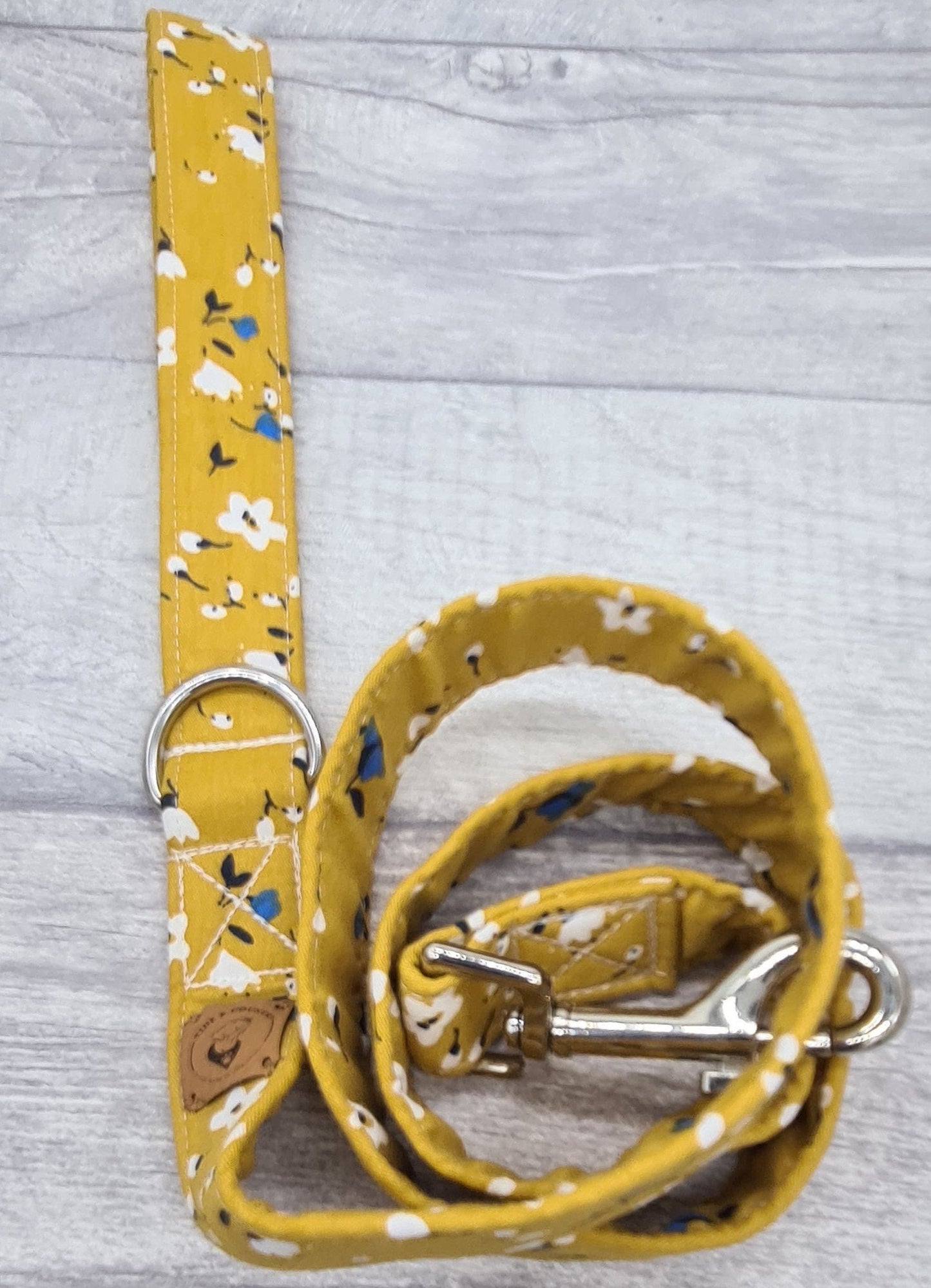 Mustard lead with mini white flowers/ floral handmade in Cornwall