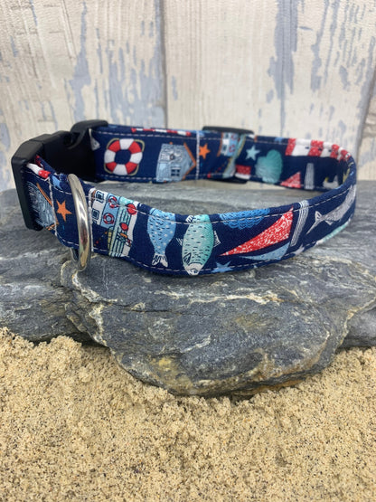 Nautical navy dog collar