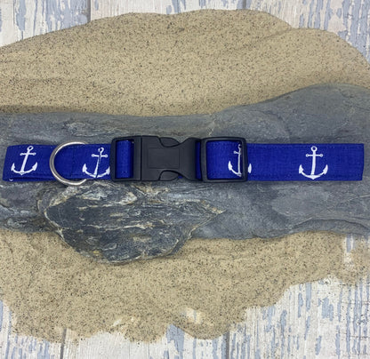 Blue anchor handmade dog collar