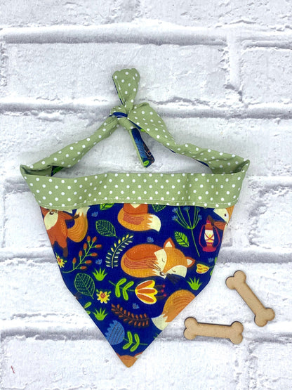 Navy fox reversible dog bandana handmade