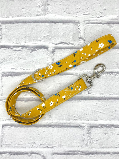 Mustard lead with mini white flowers/ floral handmade in Cornwall