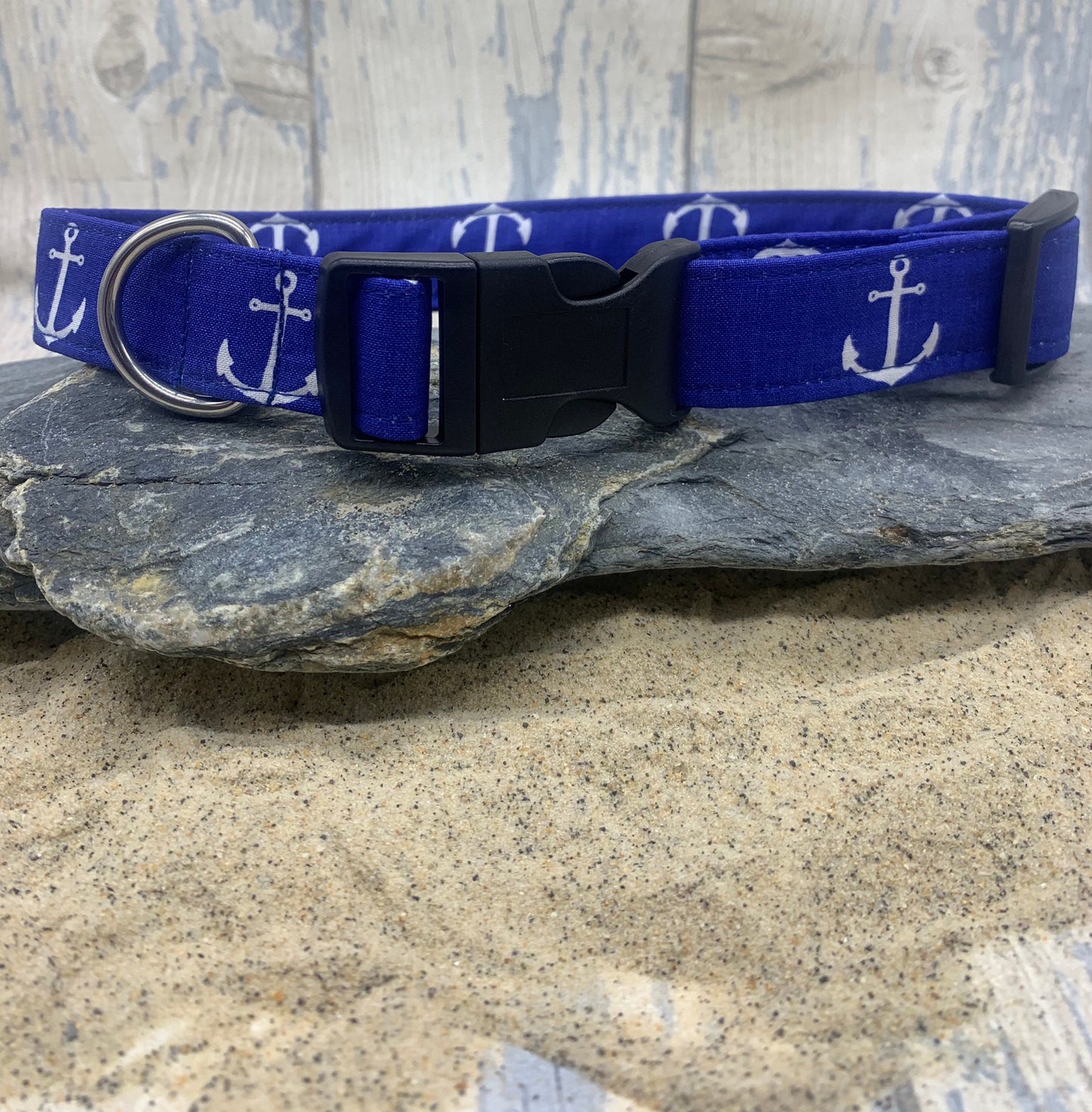 Blue anchor handmade dog collar