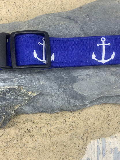 Blue anchor handmade dog collar