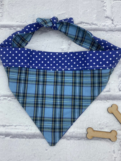 Blue tartan dog bandana handmade