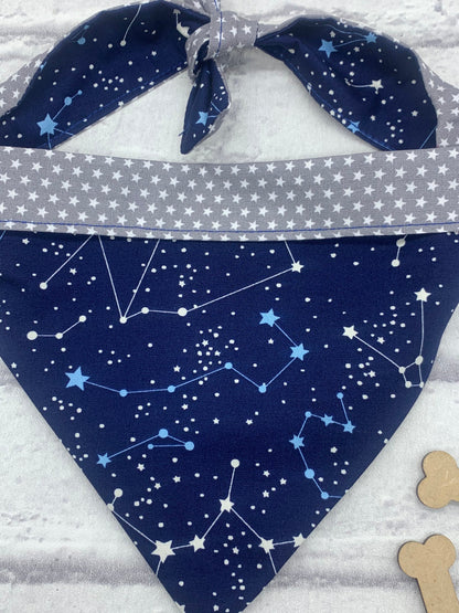 Navy constellation reversible dog bandana handmade
