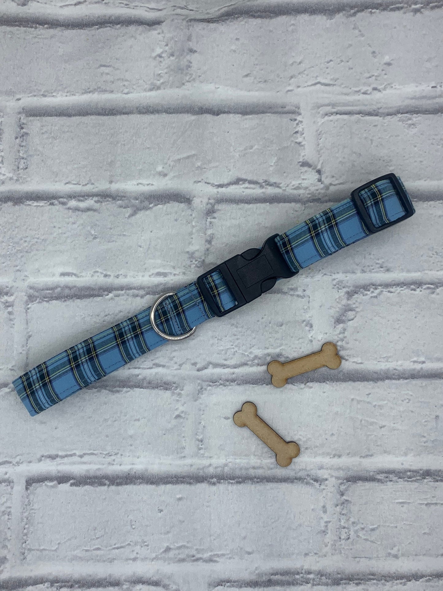 Blue tartan handmade dog collar