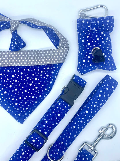 Blue corduroy mini star dog lead