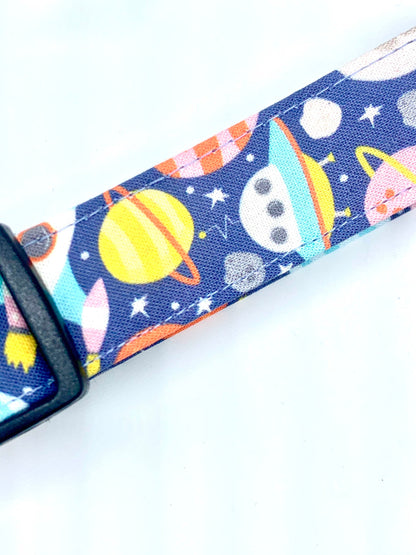 Rockets and planet print handmade adjustable dog collar