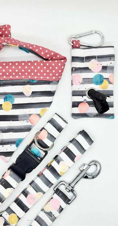 Striped confetti handmade adjustable dog collar