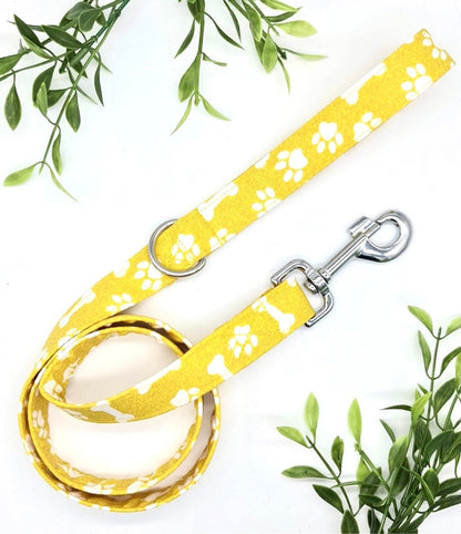 Mustard bones and paw print handmade  dog leash