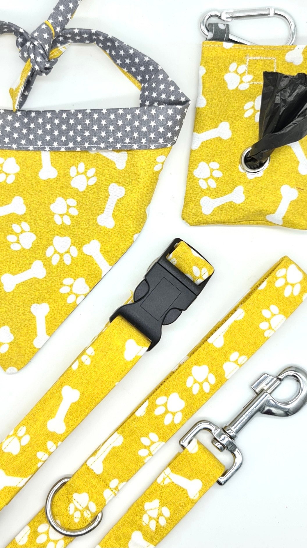 Mustard bones and paw print handmade  dog leash