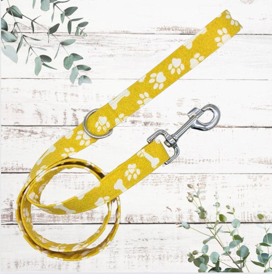 Mustard bones and paw print handmade  dog leash