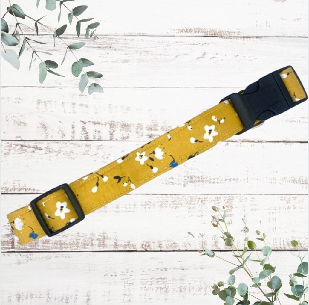 Mustard floral handmade dog collar